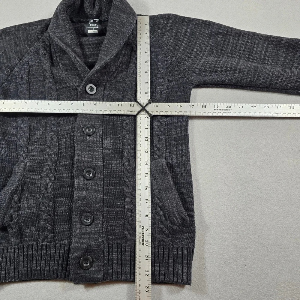 On The Byas Mens Small Gray Cardigan Sweater Shawl Collar Cable Knit Button